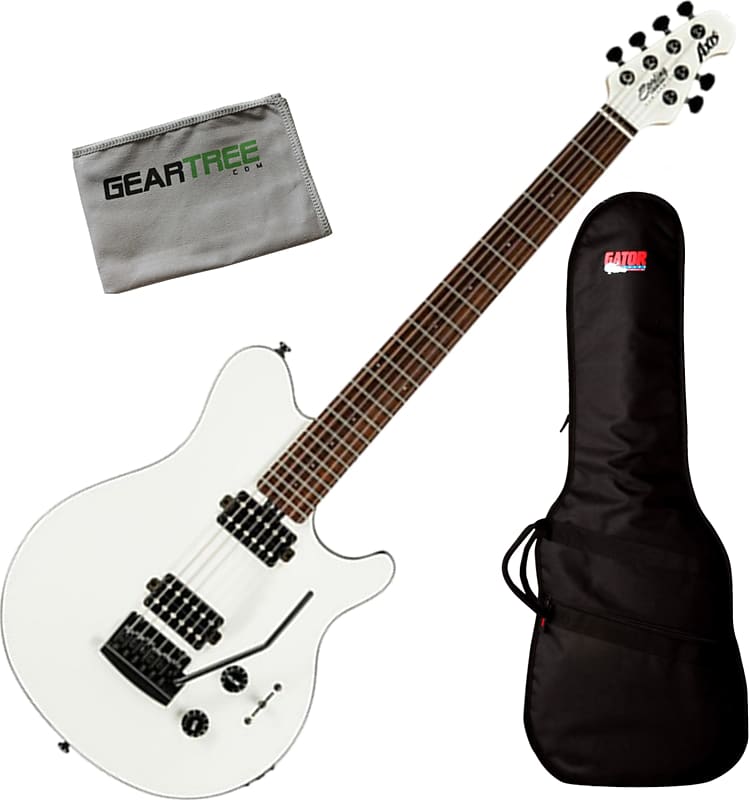 Sterling AX3S WH R Axis White w Black Binding Electric Guitar w Bag and Cloth