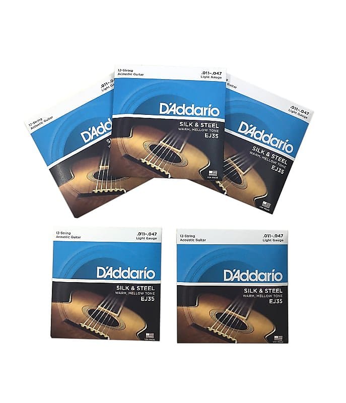 D Addario Guitar Strings 5 Packs EJ35 12 String Silk Steel Folk