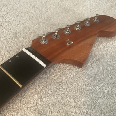 WARMOTH CUSTOM ORDER High End USA Loaded Jazzmaster Guitar NECK,with AFRICAN PADAUK Wood,Brazilian BLACK/EBONY Fretboard and White Pearl Angled Inlays,Fender TUNERS, with Neck Logo Decal image 3