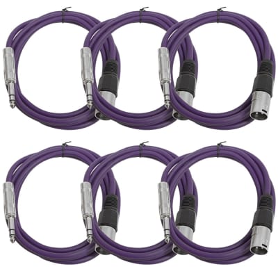 SEISMIC 6 PACK Purple 1/4" TRS XLR Male 6' Patch Cables image 1