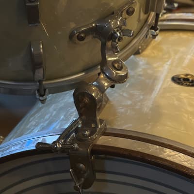 VINTAGE 1950's Leedy & Ludwig Drum Set in White Marine Pearl - 14x24, 9x13, 16x16, w/ 5.5x14 Snare image 12