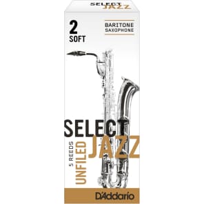 Rico RRS05BSX2S Select Jazz Baritone Saxophone Reeds, Unfiled - Strength 2 Soft (5-Pack)