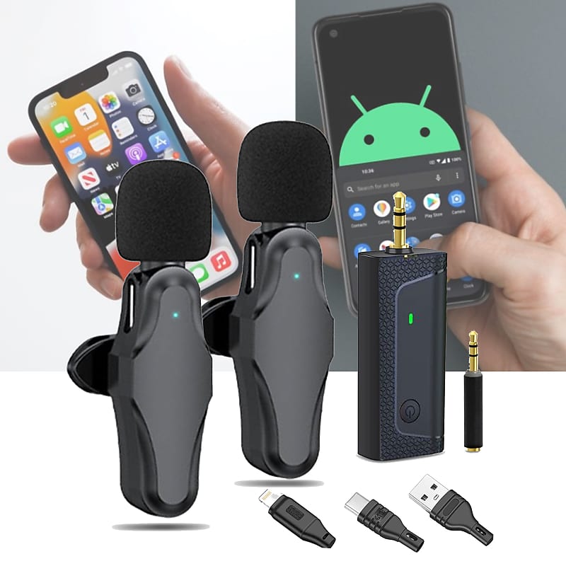 Vidpro Dual Wireless Microphone System for iPhone & Android Smartphones Pro Audio Kit for Vloggers