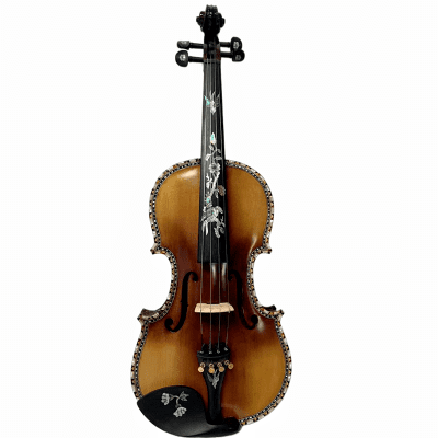 Strad style SONG master bird's eye maple wood 4/4 violin,carving ribs and neck inlay nice shell image 2