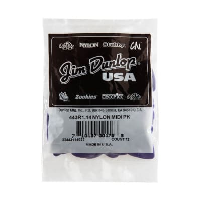 Dunlop 443R1.14 Nylon Midi Guitar Picks 72 Picks 1.14mm PURPLE image 1