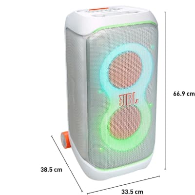 JBL PartyBox Stage 320 - Portable party speaker with telescopic handle & wide, sturdy Wheels, Powerful Pro Sound, Futuristic lightshow, Up to 18 hours of play time, Splash proof (White) image 5