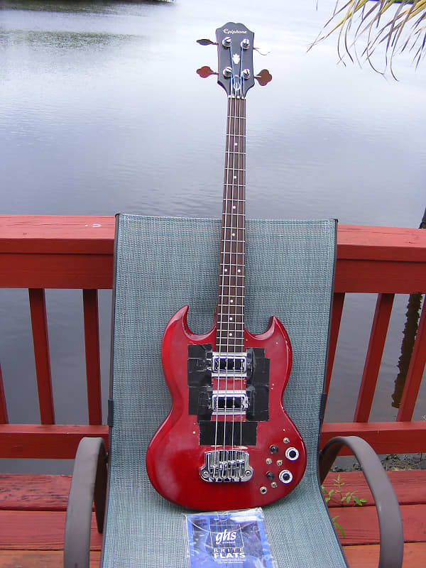 Modified Epiphone EB-0 Bass Guitar Gretsch Filtertron Pickups Hipshot  Bridge Hard Shell Case GHS