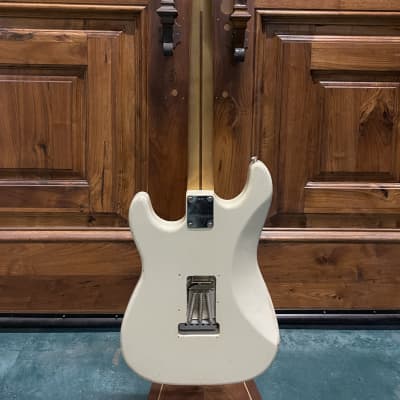 FREAKIN! Danocaster Strat 2014 Nicotine White with Anodized Gold Pickguard V-Neck (Video Demo) image 12