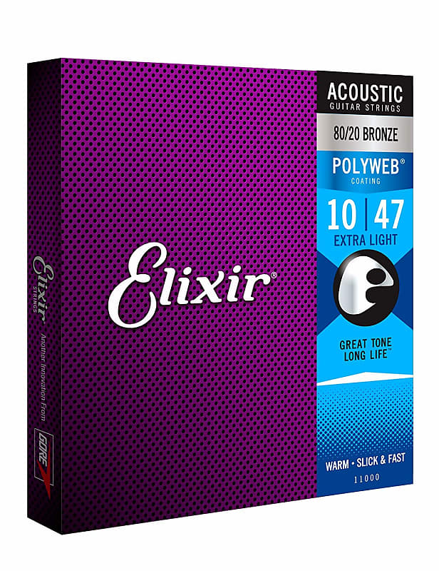 Elixir 11000 Polyweb 80/20 Bronze Acoustic Guitar Strings - Extra Light (10-47) image 1