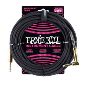 Ernie Ball P06058 1/4" TS Straight to Right-Angle Braided Instrument Cable - 25'