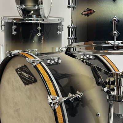 Craviotto 22/13/16/6.5x14" VIDEO Signed 2013 Solid Maple Shell Drum Set - Black/Gold Duco Sparkle Lacquer image 1