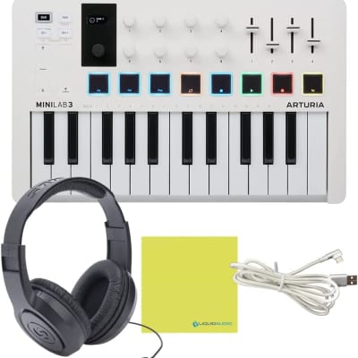 Mint Arturia MiniLab 3 Hybrid MIDI Keyboard Controller Bundle w/ Samson SR350 Pro Headphones, Arturia USB Cable & Liquid Audio Polishing Cloth (4 Items)