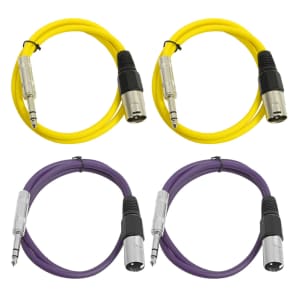 Seismic Audio SATRXL-M3-2YELLOW2PURPLE 1/4" TRS Male to XLR Male Patch Cables - 3' (4-Pack)