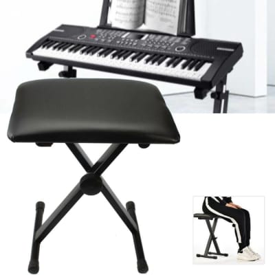  Donner Piano Bench, Adjustable Keyboard Bench Portable Stool  Collapsible Chair Foldable Seat X-Style, 2.4 Inch Thickness High-Density  Sponge Padded, Non-Skid Design, Black