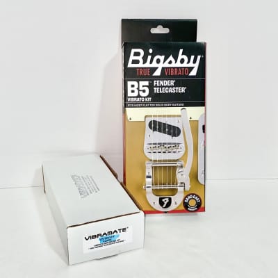 Bigsby B5 F Logo Fender Telecaster Bridge with Vibramate V5-TEV-2-F UNUSED OPEN BOX for sale