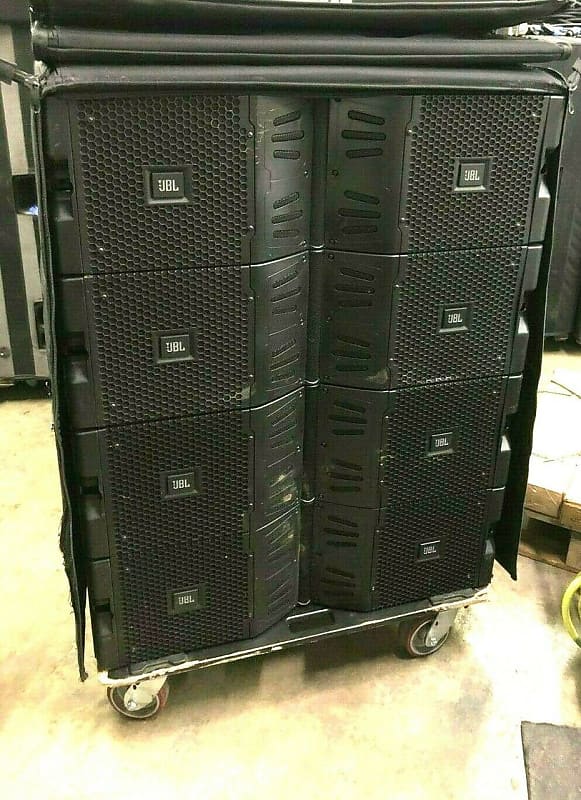 JBL VTX V20 3-WAY HIGH LINE ARRAY SPEAKERS W/DOLLY AND COVER (LOT OF 4)