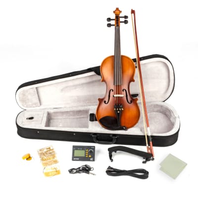 Glarry 4/4 Solid Wood EQ Violin Case Bow Violin Strings Shoulder Rest Electronic Tuner Connecting Wire Cloth 2020s - Matte image 8