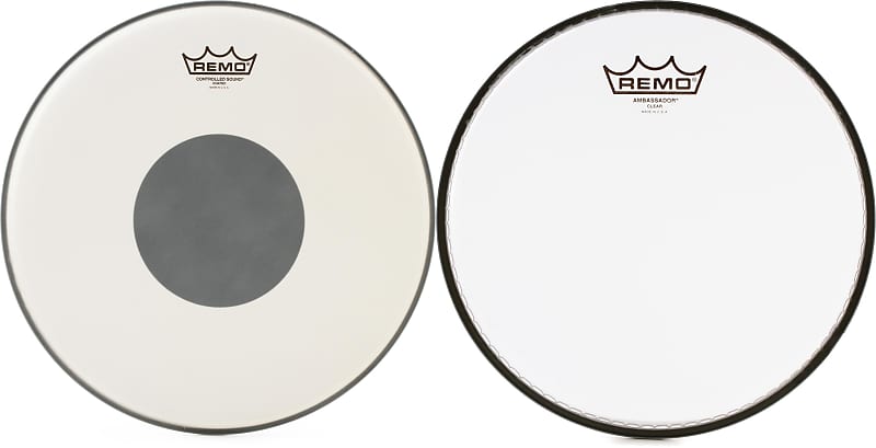Remo Controlled Sound Coated Drumhead - 14 inch - with Black Dot  Bundle with Remo Ambassador Clear Drumhead - 10 inch image 1
