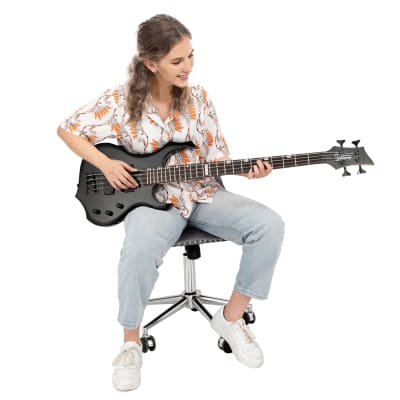 Glarry Full Size 4 String Burning Fire Enclosed H-H Pickup Electric Bass Guitar with 20W Amplifier Bag Strap Connector Wrench Tool 2020s - Black image 3