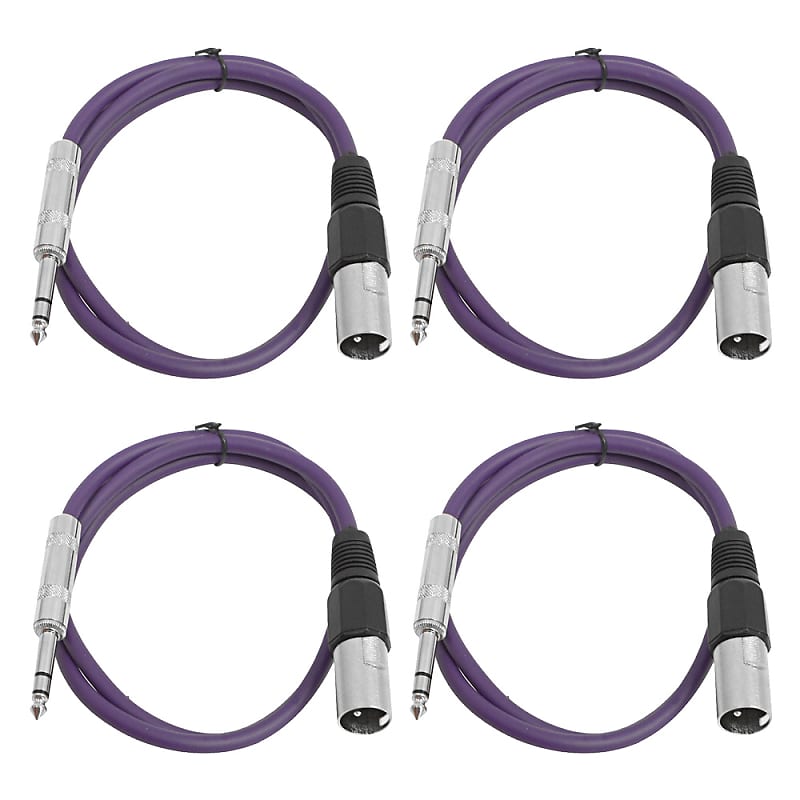 4 Pack of 1/4 Inch to XLR Male Patch Cables 2 Foot Extension Cords Jumper - Purple and Purple image 1