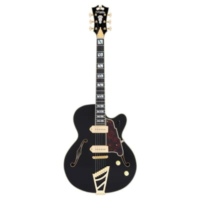 D'Angelico Excel 59 Hollowbody Electric Guitar - Solid Black with Stairstep Tailpiece image 1