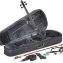 STAGG 4/4 electric violin set with S-shaped metallic black electric violin, soft case and headphones EVN 4/4 MBK