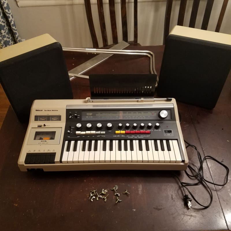 Sankei Rare Entertainer TCH-8800 Drum Machine Synth Keyboard Mixer Amp Radio Tape Player Recorder The Music Machine Webcor 1978 - Tan and black plastic