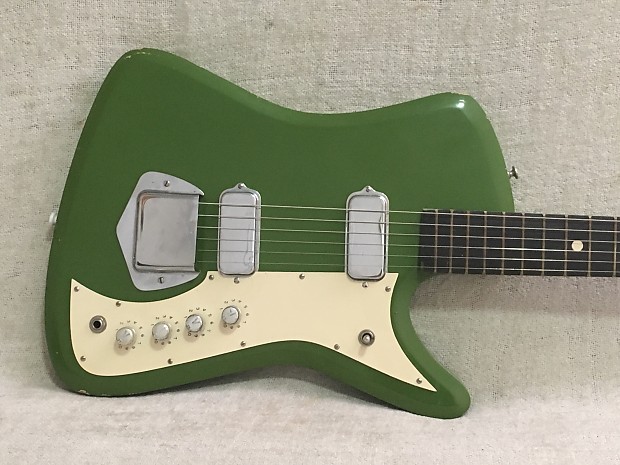 Vintage 1965 Airline Bighorn Green Solid Body Electric Guitar USA Made Kay + Original Gig Bag RARE image 1