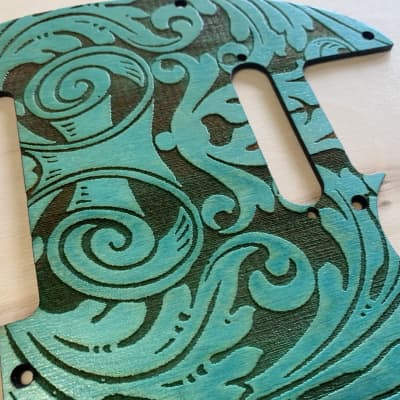 US made Satin turquoise rad 1910’s stencil wood pickguard for telecaster image 3