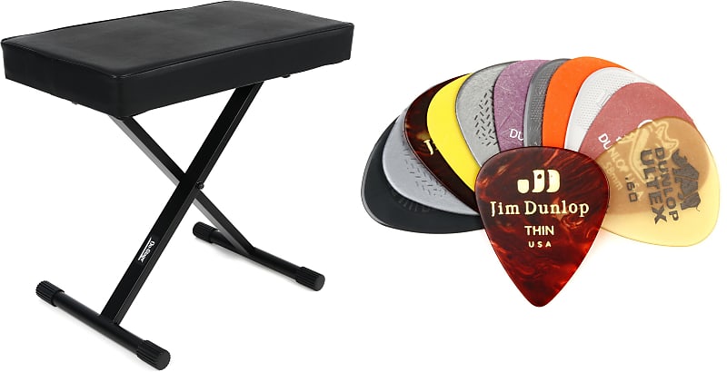 On-Stage KT7800+ Deluxe X-Style Bench  Bundle with Dunlop PVP101 Guitar Pick Variety Pack - Light/Medium image 1