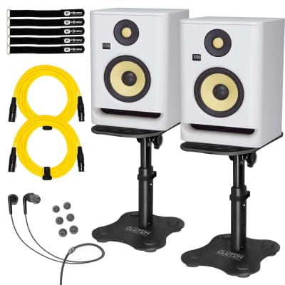 KRK ROKIT 5 G4 RP5G4 5" Active Studio Monitor Speakers White w Desktop Stands image 1