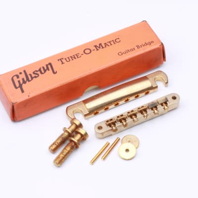 Gibson®Aged Gold Vintage Shaped Nonwire ABR-1 with Area59' Softbrass Kit and Aged Repro Orange Box 2 for sale