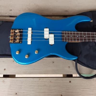Used Valley Arts California Pro Electric Bass Guitar w/ Fender Gig Bag! Rare Blue Finish, EMG Pickups! image 3