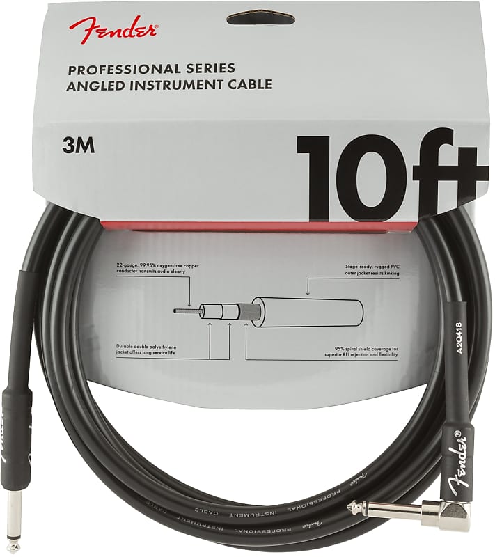 Genuine Fender Professional Series Instrument Cable, Straight-Angle, 10', Black image 1