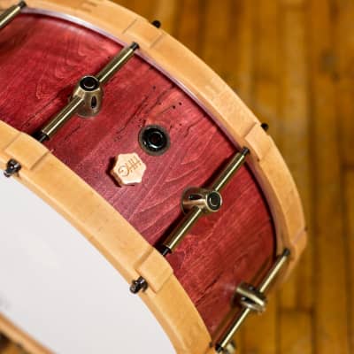 HHG Drums 14x6 Reclaimed Maple With Matching Hoops, Satin Red image 8