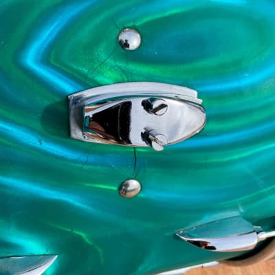 1960s Sonor Teardrop Drum Set Multi-Brilliant Turquoise Satin Flame Blue/Green 20/12/16/5x14 image 24
