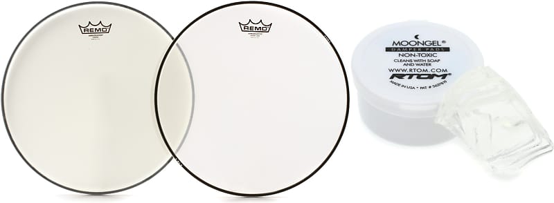 Remo Ambassador Coated 2-piece Snare Drum Propack - 14 inch  Bundle with RTOM Moongel Drum Damper Pads - Clear (6-pack) image 1