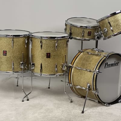 Premier 18/12/14/14/5x14" 1960's VIDEO Vintage "C58" Gold Sparkle Drum Set - Owned by Charlie Persip image 2