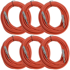 Seismic Audio SASTSX-25RED-6PK 1/4" TS Instrument/Patch Cable - 25' (6-Pack)