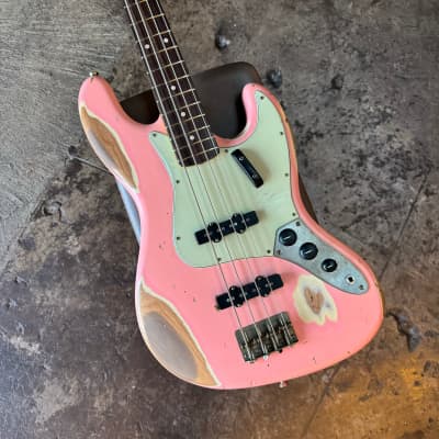 Nash JB-63 Jazz Bass, Shell Pink with Heavy Aging for sale