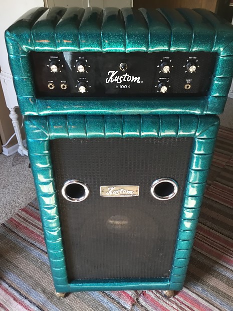 Vintage Kustom 100 Amp Head 1x15 Cabinet 1970 Teal Cascade Sparkle