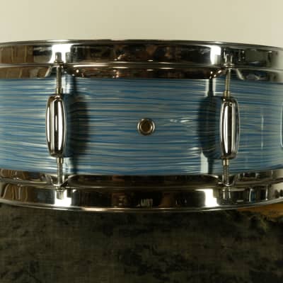 1960s Rogers 5x14 Light Blue Pearl Ripple Powertone Snare Drum image 5
