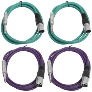 Seismic Audio SATRXL-M6-2GREEN2PURPLE 1/4" TRS Male to XLR Male Patch Cables - 6' (4-Pack)