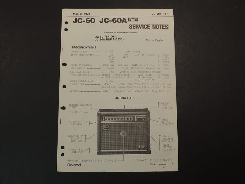 Roland JC60 & JC60A Service Notes [Three Wave Music] Reverb Canada