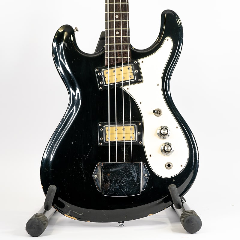 Mid ‘70s Univox Mosrite High Hi Flyer Short Scale Bass Black w/ Gigbag image 1