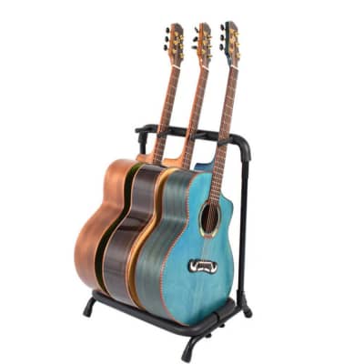 Guitar Stand 3 Holder Folding Organizer Rack Stage Bass Acoustic Guitar - Black image 1