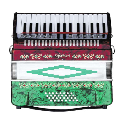 SofiaMari SM-3232 32 Piano 32 Bass Accordion Regular Red and Green Pearl image 2
