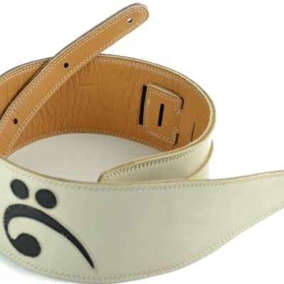 3.5" White with Black Bass Clef Leather Guitar Strap (Wide Model) image 1