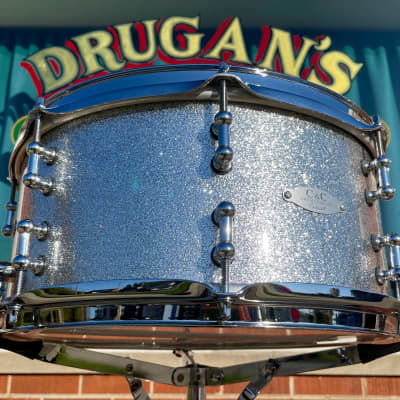 C&C Drum Company 6.5x14 Steel Snare Drum Silver Sparkle *Video Demo* image 9