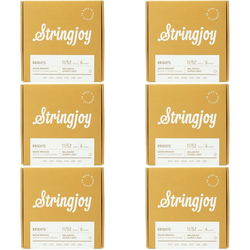Stringjoy Brights 80/20 Bronze Acoustic Guitar Strings - Super Light Gauge (6-Pack) image 1